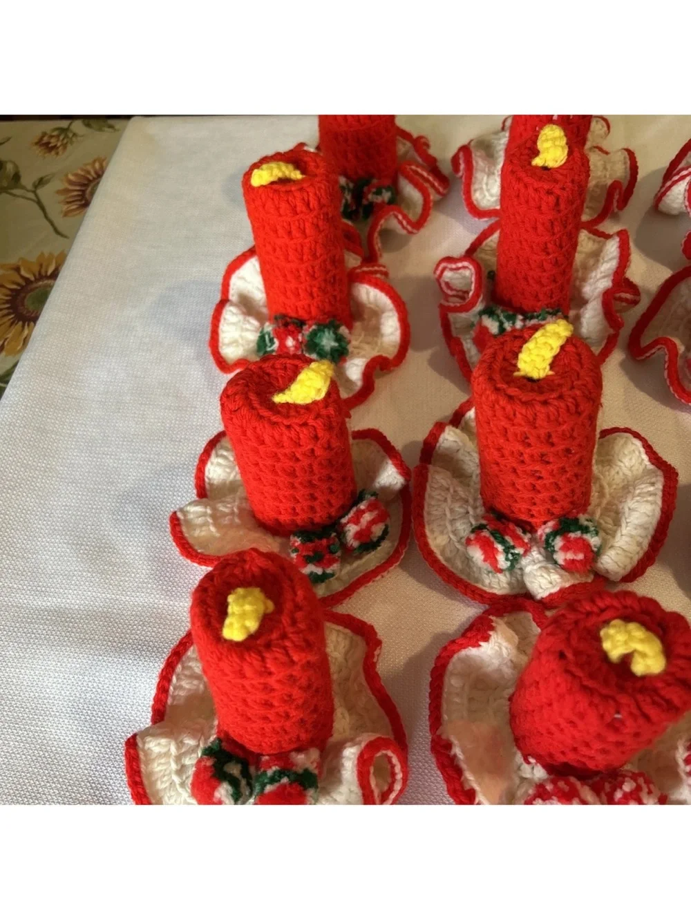 Handmade Red Crochet Holiday Candles  - Set of 15